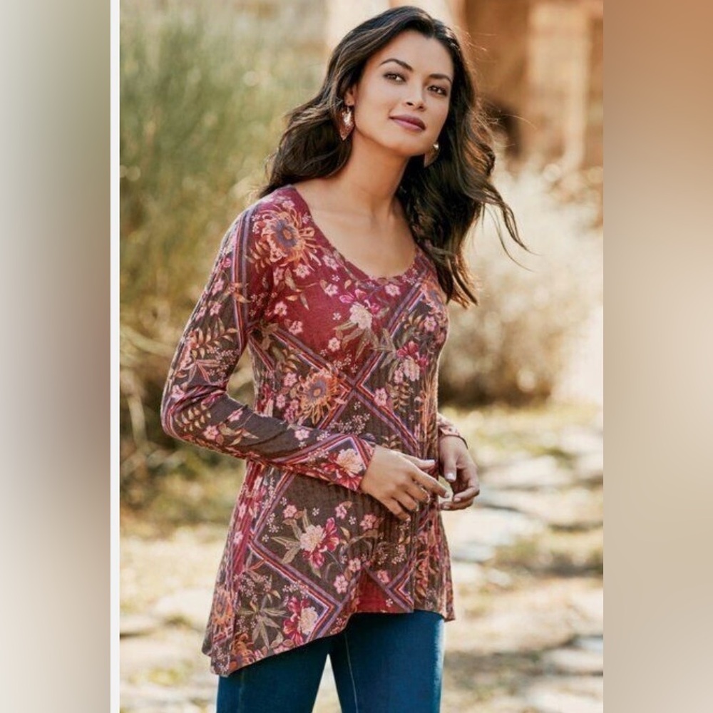 Soft Surroundings Alisanna floral print knit tunic top size L